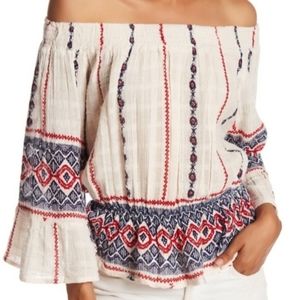 RAGA Amalia Off the Shoulder Embroidered Smocked Top, Size XS